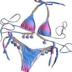 Women Set Diamond Shell Chain Triangle Top Swimsuit Swimwear Purple S | Swimwear|1 Set Of-image-30