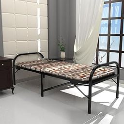 Folding Metal Bed with Mattress Single Bed Powder Coated (Black)-picture-15