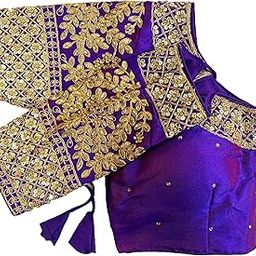 Women's Heavy Embroidery Coding with Sequins Work Half Sleeves Fancy Readymade Saree Blouse-59