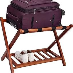 Wooden Luggage Rack with Shelf for Shoes, Accessories, Strong Bearing Sturdy Storage Free Space Wood Suitcase Rack Sheesham Wood Luggage Stand for Bedroom Hotel Guest Room with Solid Leg Quality A59-image-98