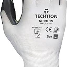 Techtion Nitrilon Multipro - Nitrile coated safety gloves for Superior grip on palm & fingers (Pack of 12 Pairs) (Size L)-26