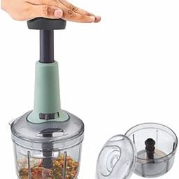 Manual Food Chopper with Pull Handle, 900ML Transparent Container, Sage Green and Black-picture-8
