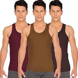 Men's Cotton Vest Sleeveless Combo Pack (Pack of 3) Maroon, Gold, Brown-21