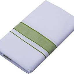 100% cotton Men Smart Line White Wide Kara single dhoti kerala munde Green colour wide border-image-90