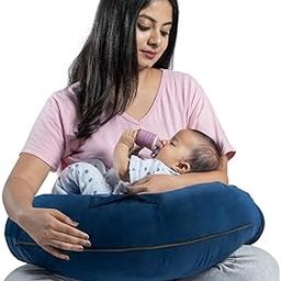Wakefit Feeding Pillow for New Born Baby | 3 Months Warranty | 5 in 1 Nursing Pillow for Breastfeeding with Velvet Removable Cover | Dark Blue-24