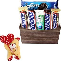 SFU E Com Creamy Chocolate & Orbit Spearmint Chewing Hamper | Valentine Heart Teddy Bear With Chocolate Combo | Valentine Chocolate Hamper | 999-44