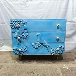 Qucik Artsy Handcrafted Wooden Dresser with Bird Motif, 3 Drawers, Turquoise Blue, 90 x 45 x 75 cm-image-54