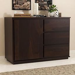 GateWay Furniture Solid Sheesham Wood Wooden Chest of Drawers with 3-Drawer & 2-Shelf Storage | Sideboard Cabinet for Storage – Wooden Storage Cabinet for Living Room & Bedroom (Walnut Finish, James)-picture-5