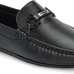 Black Color Synthetic Loafer for Men with Buckle || Color Block Buckle Loafers for Men (Black) || Men Textured Lightweight Horsebit Loafers || Lightweight Flexible Anti-Slip Driving-image-52