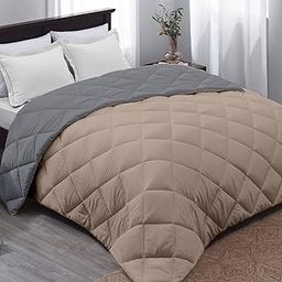 Make Bed Reversible Comforter 220 GSM Microfiber Reversible AC Comforter/Blanket for Winter/Quilt/Duvets for Queen Size Single Bed Comforter (60 * 90, Grey & Taupe)-image-31