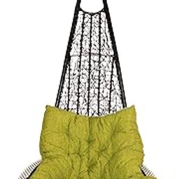 Carry Bird Wicker Rattan Wrought Iron Single Seater Swing Chair Without Stand | Garden & Outdoor L Shape Hammock Swing With Cushions For Adults | Teardrop Ceiling Hanging Chair | Jhula | Balcony/Patio/Indoor/Porch/Yard/Outdoor Furniture | Brown Swing- Light Green Cushion-image-6