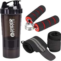 Shaker Bottle with Wrist Band and Hand Gripper for Gym Workout (BLACK)-image-68