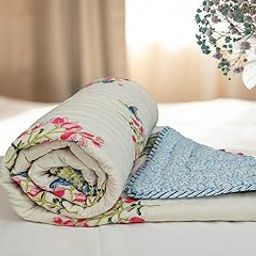 Baarno Bougainvillea Ac Dohar Double Bed | Uniform Cotton Filling Duvet | 100% Cotton Soft & Cozy AC Blanket | Lightweight Reversible Design Quilt | Color - White-image-19