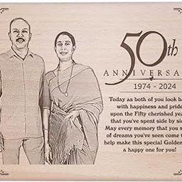 Incredible Gifts India 50th Wedding Anniversary Personalized Engraved Wooden Photo Frame (12x9 inches), Wall Mount Rectangular-1