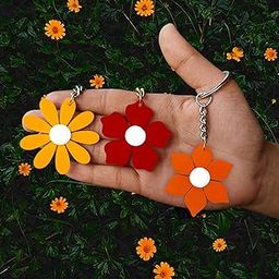 Colorful Flower Keychain | Cute Floral Acrylic Key Rings for Girls, Bags, Car, Bike & Gifting | Multicolor Decorative Keychain Combo for Women & Teens-image-23
