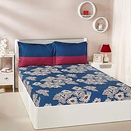 Amazon Brand - Solimo Floral Flakes 144 TC Cotton Double Bedsheet with 2 Pillow Covers, Blue-image-58