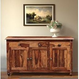 SHEKHAWAT Royale Solid Wood Sideboard Cabinet with 3 Drawers and 3 Doors for Living Room Dining Room Hallway Storage Unit (Natural Brown Finish)-image-0