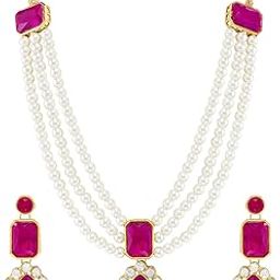 Gold Plated Kundan Long Necklace Earring Indian Traditional Jewellery Set for Women & Girls-image-59