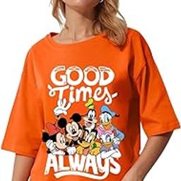 Good Times Pure Cotton Oversized Baggy Fit Drop Shoulder Latest Aesthetic & Cool Graphic Printed Half Sleeve Tshirt for Women |Trendy Tees |Casual Loose Korean T-Shirt-image-94