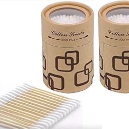 100 Sticks/Box Bamboo Cotton Swabs/Earbuds 100% Eco-Friendly & Natural Double Tipped Ear Cotton Sticks Ear Cleaning Picks Buds (Pack of 2)-52