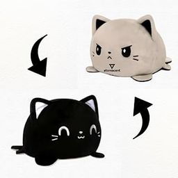 Storescent Reversible Cat Soft Toys for Kids, Cat Stuffed Animal Plush Soft Toys for Boys and Girls | Cat Plushie Toy (Happy Black/Angry Grey)-1