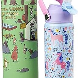 MOCA Unicorn Water Bottle for Girls | 550ml Stainless Steel Insulated Sipper with Soft Nozzle | BPA-Free, Leakproof School & Travel Bottle with Non-Slip Base (Luna)-picture-39