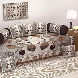 SHOPICTED®-Cotton Diwan Set(Content: 1 Single Bed Sheet, 5 Cushion Cover, 2 Bolster Cover, Total - 8 Pcs Set, Heavy Fabric)-Brown-image-62