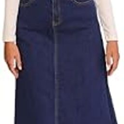 Navy Blue Buttoned with Zip A-Line Maxi Denim Skirt 18900-image-26