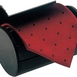 Black Tie Storage Box Leather Necktie Gift Case Cylinder Shape Travel Pocket Square Men's Set Floral Pattern Ties, Black-image-73