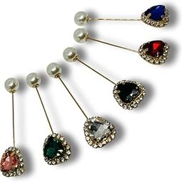 – Pack of 3 Scarf pins | Lapel pins | Brooch | Button | Saree Pin | Hijab Pins For Women | Girls | Men - assorted shapes (Combo 14) - Heart with Stone Combo-image-12
