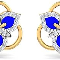 14KT Yellow Gold Diamond Treble Enamel Stud Earrings for Women-image-68