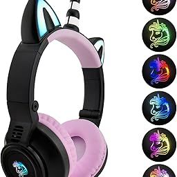 YUSONIC Unicorn Kids Headphones for Girls,Unicorn Bluetooth Headphones Foldable for Girls Toddlers Tablet/ipad/Amazon fire,Light Up Kids Wireless Headphone Birthday Gifts (Black)-9