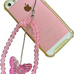 Phone Charm Strap with Pink Crackle Beads and Holographic Butterfly Pendant, Chain Lanyard-image-97