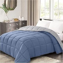 Homelike Moment Queen Comforter Lightweight Duvet Insert - All Season Down Alternative Bed Comforter with Corner Tabs, Summer Full Blanket Quilted Reversible Comforters Blue / Grey-image-14
