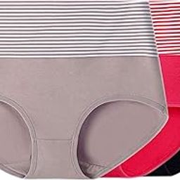 Women's Cotton High Waist Full Coverage Hipster Panty,Free Size (Pack of 3 Panty) Black/Pink/Grey-image-1