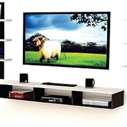 Dime Store Wooden Wall Mounted TV Unit for Living Room, TV Cabinet for Wall, TV Stand for Wall, TV Stand Unit Wall Shelf for Living Room, Set Top Box Stand (Large, White Shelves)-34