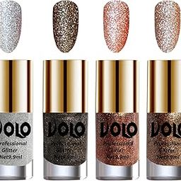Volo Professionally Used Glitter Shine Nail Polish Combo Pack of 4(Silver Glitter, Dark Grey Glitter, Peach Glitter, Light Golden Glitter)-image-27