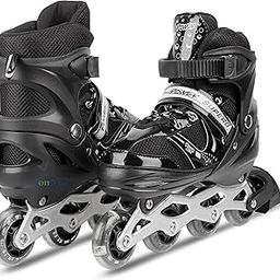 EONWISE Inline Skates with PU Flashing Wheel Aluminum Body in-Line Skates with Size Adjustable with LED Flash Lights Set for Boys Kids and Girls Length for Age 8-16 Years (Black)-picture-12