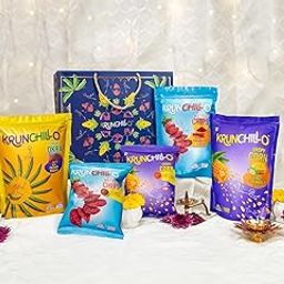 Diwali Gift Hamper - Assorted Healthy Snacks | Crispy Okra Chatpata Masala (50g), Crispy Corn Lemon Coriander (60g), Beetroot Chips Mint Flavour (50g), Crispy Corn Peri Peri (30g), Beetroot Chips Chipotle Flavour (25g) | Festive Treats for Family & Friends (Pack of 1)-image-2