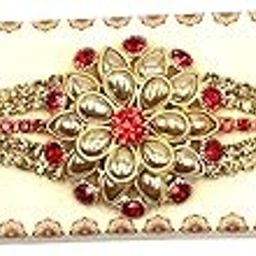 Premium Kundan Designer Rakhi for Brother – Handcrafted Rakhi with Red & Gold Stonework | Raksha Bandhan Gift for Bhai-image-85