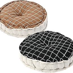Heart Home 2 Pcs Cotton 16x16 Inch Sitting Chair Cushion Pads | Button Sitting Cushion & Back Rest for Chair | Cushion for Office, Dining Chair, Indoor/Outdoor | Round Check - Black & Brown-image-96