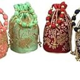 Women's Royal Potli Pouch with Beads Handle (Multicolour) - Pack of 24-22
