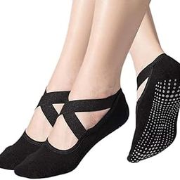 HIMART cotton Yoga Socks for Women Non-Slip Grips & Straps Regular Socks for Barefoot Workout Padded Five Toe Ankle Length Cotton Socks For Gym Workout,Ballet Dance, Barre,(Black) 1 Pair (PO1)-image-15