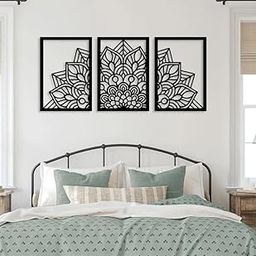 Digital Art Mandala 3-Panel Wall Art – Black | Laser Cut MDF Floral Design for Bedroom, Living Room | Modern Boho Wall Décor | Ready to Hang – 24x12 inch-image-24