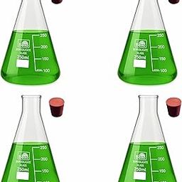 Bello Borosilicate 3.3 Glass Conical Flask with Cork, Narrow Mouth (Transparent, 250ml) Pack of 4 for Cosmetics Perfume Making jar School College Lab Laboratory-picture-8