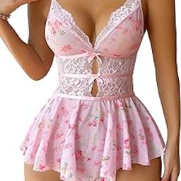 Valentine's Gift for Wife Girlfriend Floral Print One Piece Bodysuit Cut Out Lace Lingerie Exotic Backless-image-54