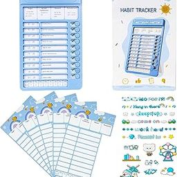 PARTEET Habit Tracker Kids Chore Chart, Plastic Checklist Board with 15 Detachable Cardstock to Do List for Home Routine Planning, My Chores RV Checklist Task Planning Board for Kids and Adults (BLUE)-15