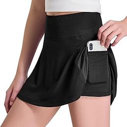 FitsT4 Girl's Golf Skirt Adjustable Waist Active Tennis Short with Pockets UPF50+ Running Sport Workout Athletic, Black, Small-image-23