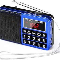 J-429 Small Radio, Pocket, AM FM SW USB Charging, Large Button, Neodymium Speaker, Auto Save, USB Flash Drive, SD Card AUX Input MP3, Shortwave for Elderly and Senior(Blue)-14