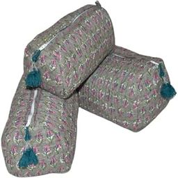 Jaipur Textiles, Hand Block Printed Cotton wash Bags, Toiletry Bags, Cosmetic Pouches, Makeup Kit, Travel Pouches, Vanity Bags | Qty - Set of 3PCS (Grey)-image-26